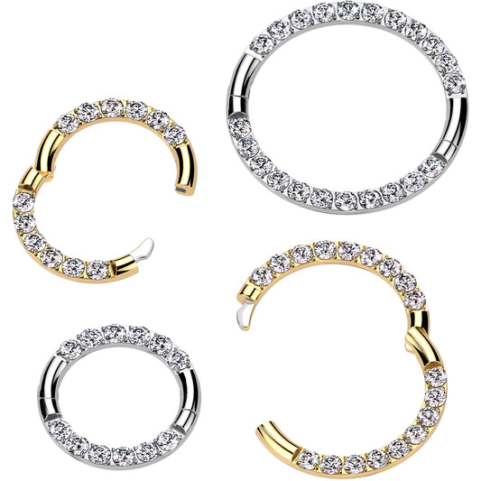 16G Implant Grade Titanium CZ Double Row Hoop Segment Ring