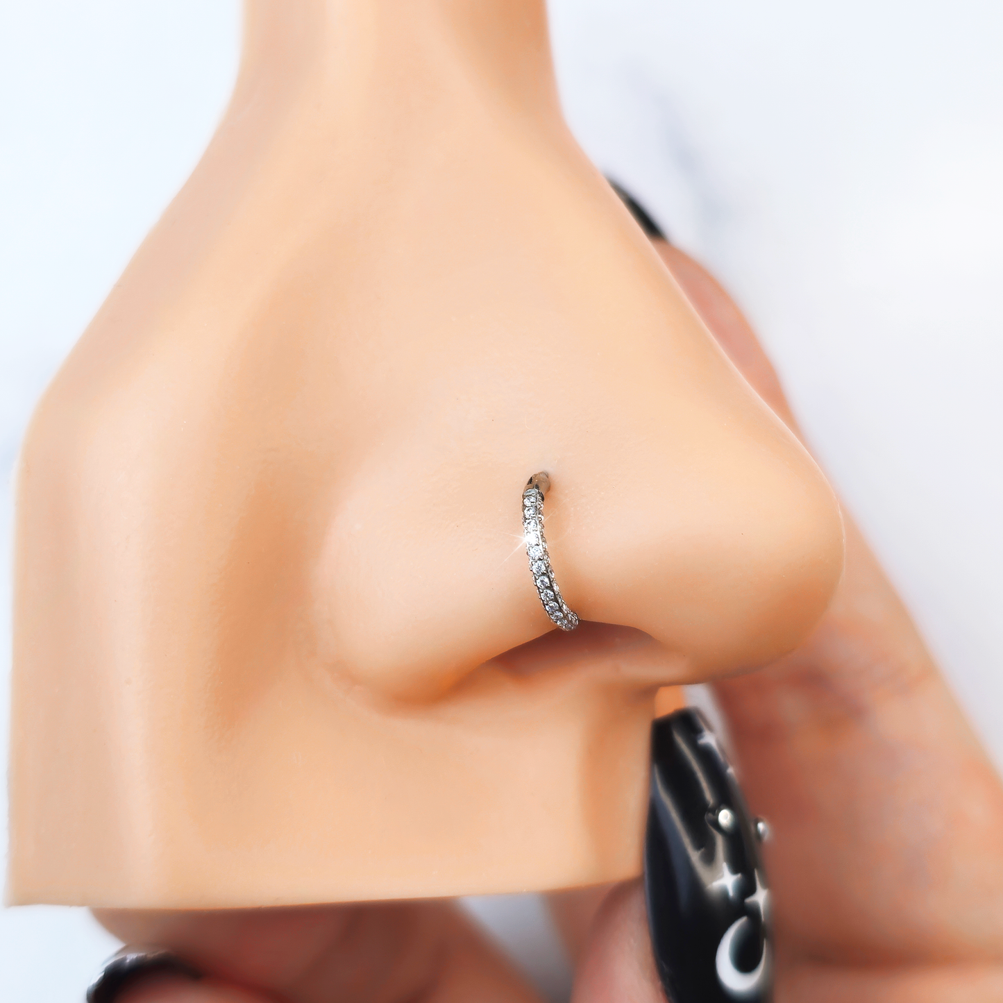 18G Implant Grade Titanium Triple Sided Micro Gem Hinged Nose Hoop